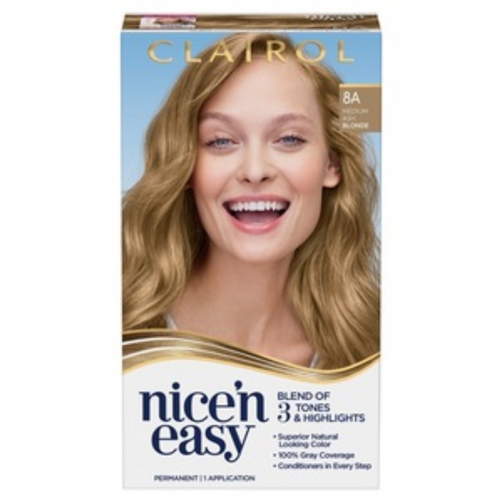 Clairol Nice'n Easy Permanent Hair Color, 8A Medium Ash Blonde